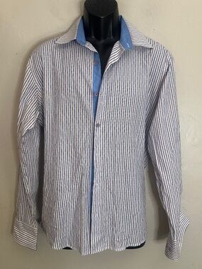 Steven Land Contrast Long Sleeve Shirt 16.5/34-35 Gently worn 80% cotton